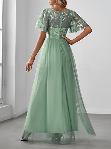 Image of Ever-Pretty Sequin Formal Prom Dresses for Women Ruffle Sleeves Empire Waist A-Line Long Mother of Bride Dress 00904