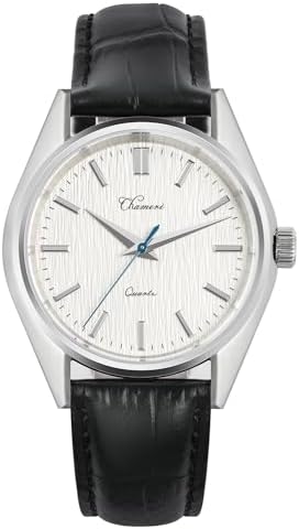 TACTICAL FROG Chameri GS04 37MM Mens Watch Sweep VH31 Movement Dress Watches for Men, Casual Watch Leather, White Dial (White Stripe Dial/Black Leather Band)