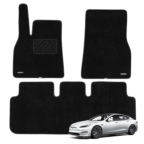 WENNEBIRD Superior Carpet Floor Mats for 2021-2026 Tesla Model S 0.6-Inch Ultra-Thick Noise-Reducing All-Weather Waterproof Anti-Slip 3-Pc Set