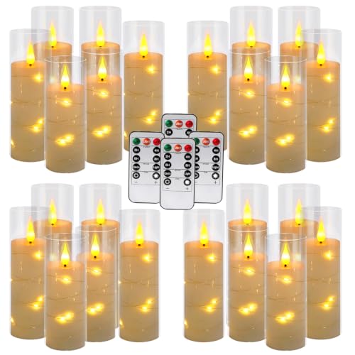 Image of 24 Pack Flameless Candles with Embedded Star String Fairy Lights, Battery Operated Candles, LED Candle, Fake Candles with Remote Control and Timer, White,(D2.2 x H 5 inch 6 inch 7 inch)