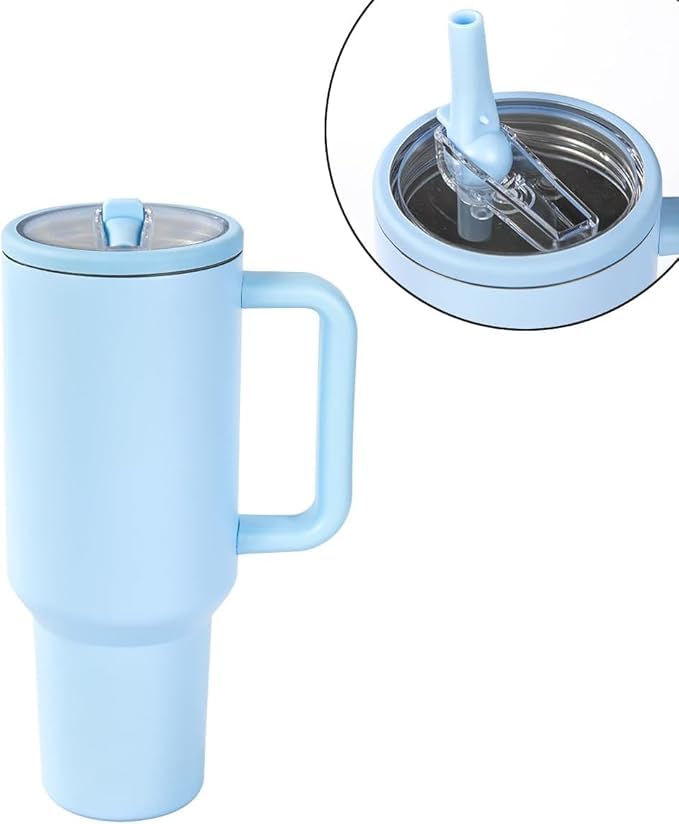 Image of Stainless Steel 1200 ml Vacuum Tumbler with Lid & Straw - Double‑Wall Insulated Cup for Travel, Gym & Office - Keeps Beverages Hot or Cold - 1.2 L Capacity (4TH Sky Blue)