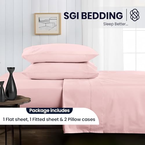 Image of SGI bedding 100% Egyptian Cotton Sheets Queen Size - 600 Thread Count Sheets Set, Soft, Cooling, 15 inch Deep Pocket, Luxury Hotel Bedding, Breathable, Durable - Blush