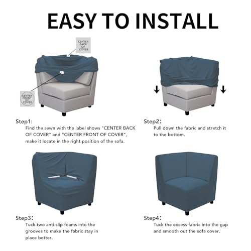 Image of Easy-Going Stretch Sectional Corner Sofa Slipcover 1-Piece Couch Sofa Cover Furniture Protector Soft with Elastic Bottom for Kids, Pet, Spandex Jacquard Fabric Bluestone