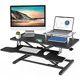 FITUEYES Standing Desk Converter 36” with Adjustable Glass Monitor Stand