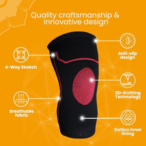 Image of Unisex 3D Knee Cap Red | Adjustable Support for Knee Pain Relief & Injury Prevention | Breathable, Comfortable & Durable|Ideal for Sports, Recovery & Daily Use - (Size - M)