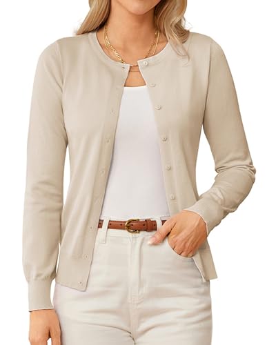GRACE KARIN Cardigan Sweaters for Women Lightweight Fall Outfits, Beige