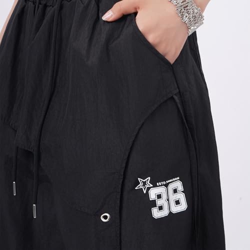 Women's Baggy Cargo Pants Casual High Waisted Wide Leg Drawstring Y2K Parachute Joggers Streetwear with Pockets4