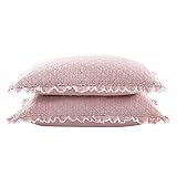 Brielle Home Ravi Stone Washed Solid Diamond Stitched Quilted Sham Set, King, Blush