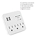 BESTTEN Mini USB Wall Outlet Extender, Slim Low Profile Multiple Plug Splitter, 2 USB Charging Ports and 3 AC Outlets, 450 Joule Surge Protector, ETL Certified, White