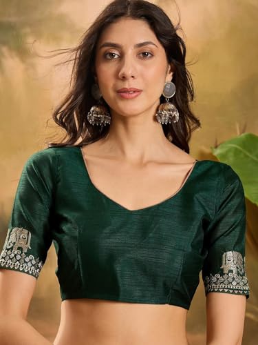 Image of Women's Georgette Bandhani Printed Embroidery Saree with Unstitched Blouse Piece