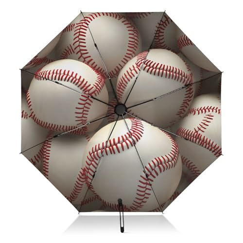 ALAZA Baseball 3D White Inverted Umbrella for Rain and Sun Auto Open Close 46 Inch Portable Reverse Folding UV Umbrella for Women Men