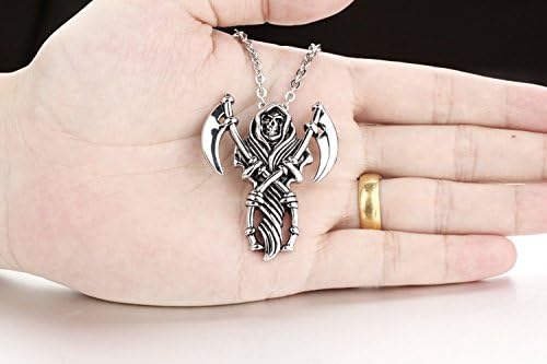 AZYOUNG Mens 316L Stainless Steel Retro Silver Grim Reaper Skull Head Pendant O-chain Necklace - Image 2