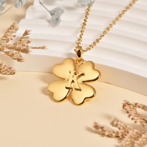 A-Z Initial Necklace for Women - 22mm Floral Motif Pendant 18K Gold Plated Brass - 26 Alphabet Letter Charms - 20 Inch Adjustable Chain - Birthday Mother’s Day Gifts​​2