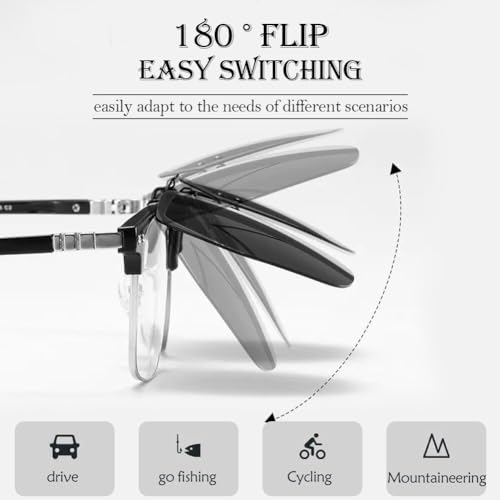 Clip on Sunglasses over Prescription Glasses, Polarized, 180° Flip Up Prevent Blue Light Sunglasses for Men and Women3