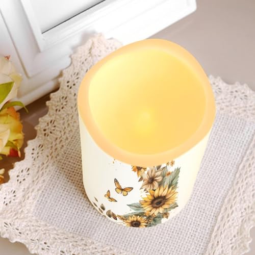 Image of Sunflower Moon Flameless Candles Bulk Timer Battery Operated Candles with Remote Color Changing Electric Pillar Led Candles Room Home Dining Table Decorations Tea Light