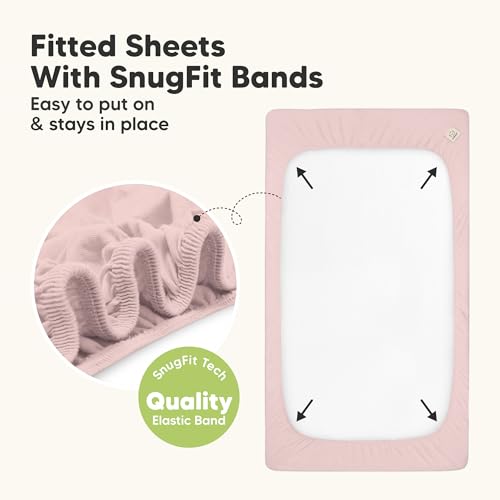 Image of 2-Pack Waterproof Baby Crib Sheets for Boys, Girls - 52x28 Viscose Derived from Bamboo Toddler Bed Sheet Neutral, Fitted Crib Mattress Protector Cover for Baby Bedding, Soft & Gentle (Rose)