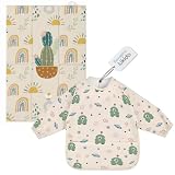Materassino Fasciatoio Portatile 40x60 cm + Bavaglino Maniche Lunghe - Cactus & Mostro (Taglia M - 18/36 Mesi)