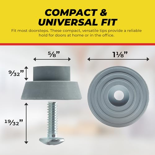 Door Stopper Replacement Rubber Tips - Ribbed Rubber Foot Door Stop Tips for Kickdown/Drop Down Door Stop Holder - Pack of 5 Durable Rubber Door Stoppers with Screws - Grey
