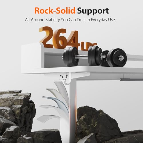 Image of Agilestic L Shaped Standing Desk, Corner Desk with Monitor Shelf, Adjustable Height Gaming Table, Sit Stand Up Table, 63 x 55 Inch Home Office Computer Workstation, Splice Board, White