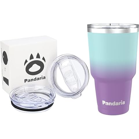 Pandaria 2 Pack 20OZ Tumbler Lids Covers Fit for 3.2" Cup + Pandaria Sea Tumbler 30oz with 2 Lids & 2 Straws + 1 Spoon Starw & Cleaning Brush Cover