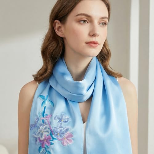 Foulard en soie de mûrier brodé fleurs accessoire mode printemps - 2