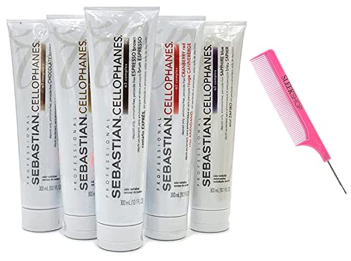 Sleekshop Comb + CELLOPHANES , Hair Color Conditioning Revitalizer with A3 Complex Conditioner, Deposit Only, Ammonia-Free, Peroxide-Free (w/ Sleekshop Stinaface Premium Argan PINK Pin Comb) Haircolor Dye (CHOCOLATE BROWN)