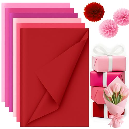 Koogel 320 Sheets Tissue Paper, 14 x 10 Inch Red Tissue Paper for Gift Bags Pink Wrapping for Packaging Birthday Wedding Baby Shower Decorations(6 Colors)