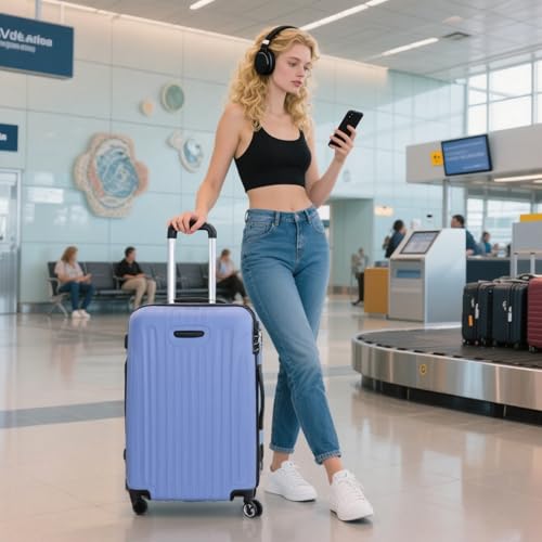 GOLDEN MEMORIES Hard Shell Spinner Luggage Set, 20/24/28 Inch, Light Blue, 3-Piece Set, Provides Portability for Your Travel3