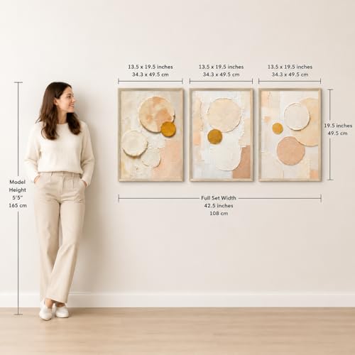 Image of Livin'luxe Set of 3 Pastel Geometric Abstract Wall Photo with Frame for Living Room Bedroom Hall Office Decor, Premium Wooden Synthetic Frame Artwork Gift