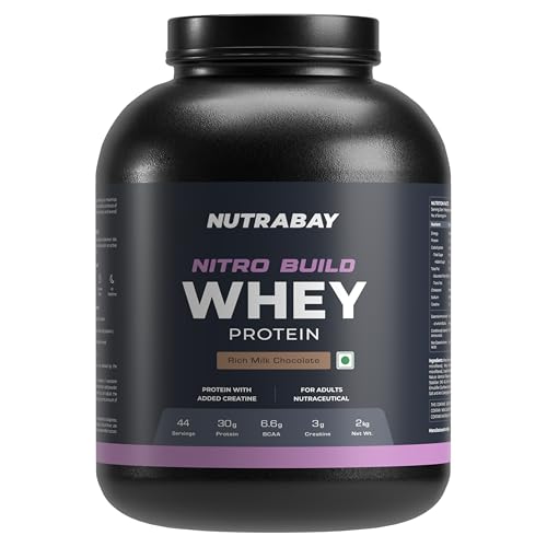Image of Nutrabay Pro Nitro Build Whey Protein Powder - 2kg, Milk Chocolate | 30g Protein, 3g Creatine, 6.6g BCAA | Easy to Digest | NABL Lab Tested | Muscle Growth & Recovery | Gym Supplement for Men & Women