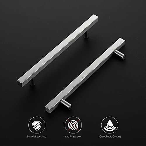 Image of Ravinte 20 Pack 6-1 /4 Inch Cabinet Pulls Brushed Nickel Sqaure Kitchen Cabinet Handles Silver Cabinet Hardware Stainless Steel Drawer Pulls 8-4 /5 Inch Overall Length with Mounting Template