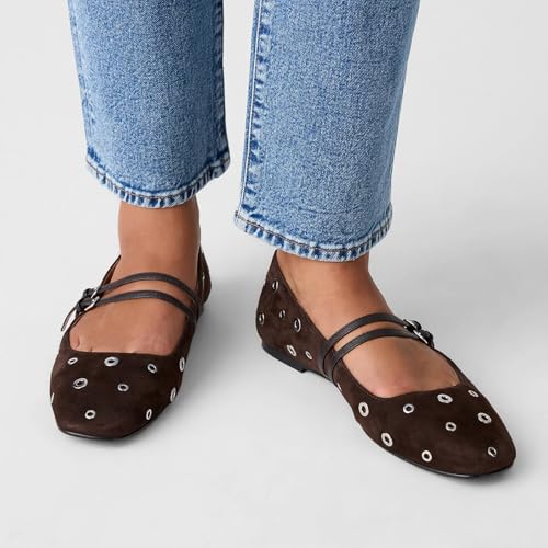 Women's Studded Mary Jane Flat Round Toe Metal Eyelet Embellished Ballet Flats Double Strap Comfortable Casual Dress Flat Shoes2