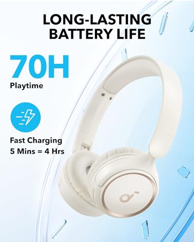 Image of soundcore by Anker H30i Wireless On-Ear Headphones, Foldable Design, Pure Bass, 70H Playtime, Bluetooth 5.3, Lightweight and Comfortable, App Connectivity, Multipoint Connection (White)