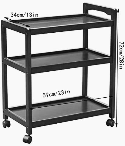 Image of 3-Tier Solid Wood Rolling Bar Cart with Wheels - Utility & Kitchen Storage Cart (Style 6)