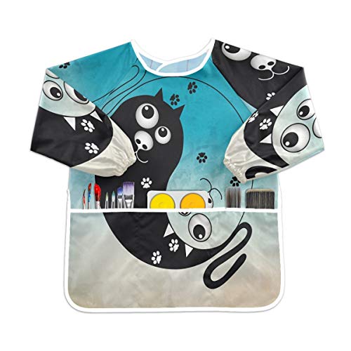 ブラックホワイトキャット幼児の子供のエプロン防水絵画アーティストのよだれかけのスモック、年齢1-6のための子供の芸術のスモック