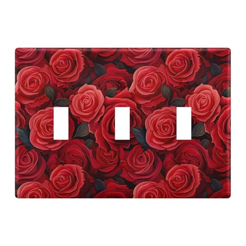Light Switch Cover Red Rose Flower Wall Plates for Electrical Outlets 3 Gang 202a8808