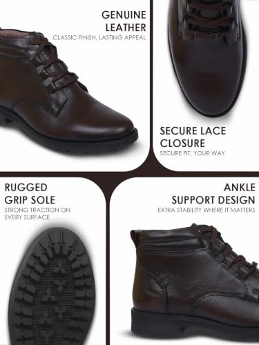 Image of Zoom Shoes A-4691 Men's Genuine Leather High Ankle Boots | Stylish Lace-Up Design | Cushioned Insole for Comfort | Durable & Trendy for Everyday Wear