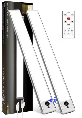 EZVALO 2 Pack Under Cabinet Lights, 14.5'' Magnetic Motion Sensor Light, 4000mAh Large Capacity...