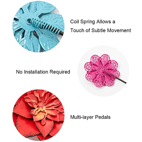 Yeahome 6 Pack Metal Flower Garden Stakes, Spring Outdoor Decor Metal Sunflowers Daisy Shaking Head Yard Art, Weather Proof Metal Flower Stick, Indoor Pathway Patio Lawn Decorations(Multi-Color) #TOP2