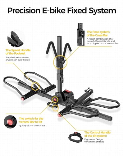 Image of KYX Bike Rack for Car Hitch Mount for 2 Bikes Up to 160LBS Load, E-Bike Platform Rack Quick Tilt Release, Foldable, Anti-Wobble and Double Lock System Bicycle Car Rack for 2'' Receiver, SUV, RV