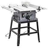 Table Saw, 10 Inch 15A Multifunctional Saw With Stand & Push Stick, 90° Cross Cut & 0-45° Bevel Cut, 5000RPM, Adjustable Blade Height for Woodworking, Grey