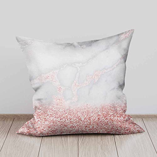 Beabes Throw Pillow Covers Sparkly Pink Rose Gold Glitter Marble Texture Set Of 2 Decorative,Soft Square Cushion Pillowcase For Couch Sofa Bed 18X18 Inch/45X45 Cm #TOP2