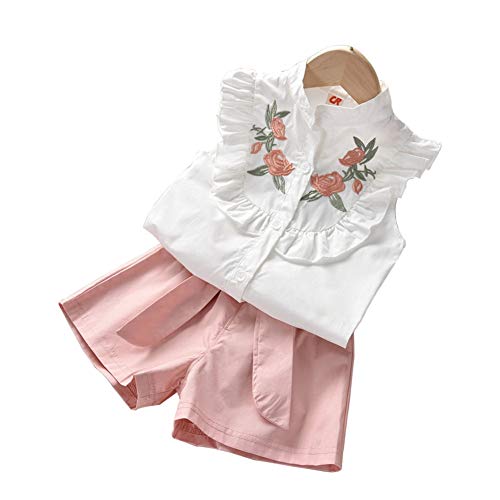 Toddler Kids Baby Girls Clothes 2PCS Summer Outfits Set Ruffle Floral T-Shirt Vest Tops+Shorts Pants (Pink-1, 4-5T)