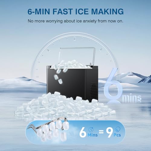 Image of Countertop Ice Makers Machine, Portable Ice Machine Producing 9 Ice Cubes Within 6 Mins, Bullet Ice Available in Two Sizes(S /L), Compact Mini Ice Maker Appliance for Home Kitchen Camping (Somber)