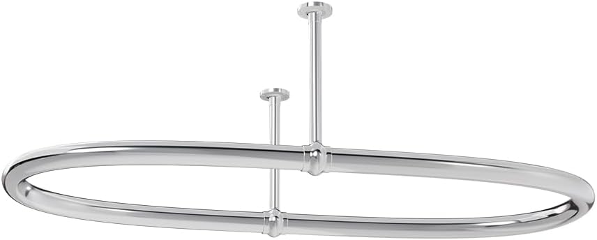 SATOH Oval Shower Curtain Rod for Bathroom Ceiling Mounted Low Carbon Steel Shower Curtain Rail for Clawfoot Tub Chrome Curtain Rod with Adjustable Ceiling Support - 43x25 Inch(Free Curtain Hooks)