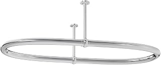SATOH Oval Shower Curtain Rod for Bathroom Ceiling Mounted Low Carbon Steel Shower Curtain Rail for Clawfoot Tub Chrome Curtain Rod with Adjustable Ceiling Support - 43x25 Inch(Free Curtain Hooks)