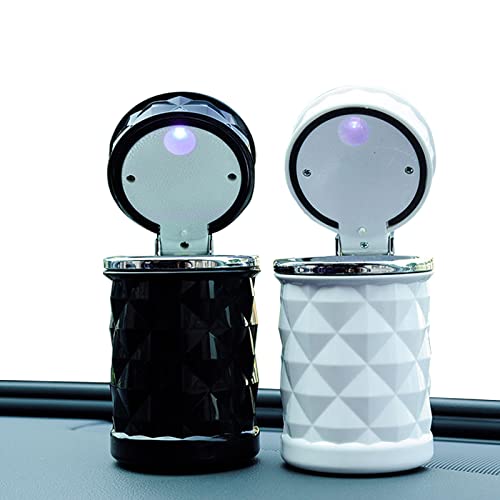 Canzoon Cendrier Voiture 2Pcs Cendrier De Voiture Avec Couvercle Cendrier Portable A LED Cendrier De Cigarette Automatique Pour Voiture Maison Bureau Et Voyage Cendrier Voiture(Noir Blanc) Cover