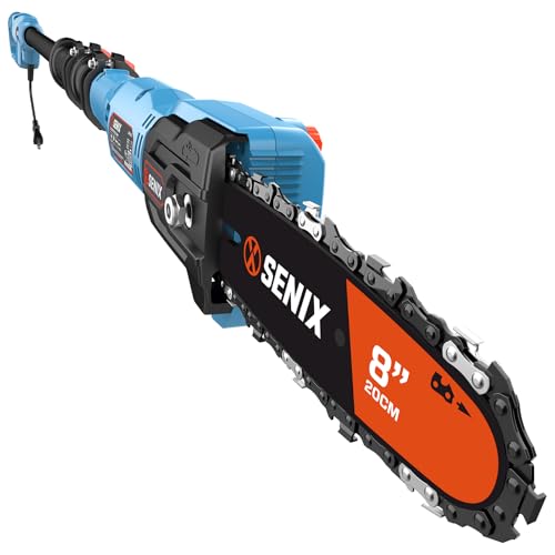 SENIX 8A Corded Electric Pole Saw | 8-Inch Cutting Bar & 14.8ft Max Reach Telescoping Pole, Lightweight Branch Cutter for Effortless Tree Trimming and Pruning