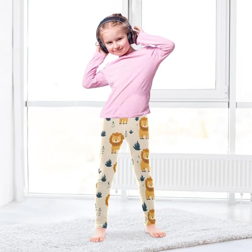 Cartoon Lion Leaves Girls Leggings Soft Stretch Workout Yoga Dance Pants for Kids Casual Tights4