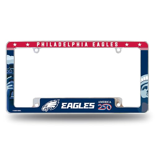 Rico Industries NFL Football Philadelphia Eagles America 250 12" x 6" Chrome All Over Automotive License Plate Frame for Car/Truck/SUV